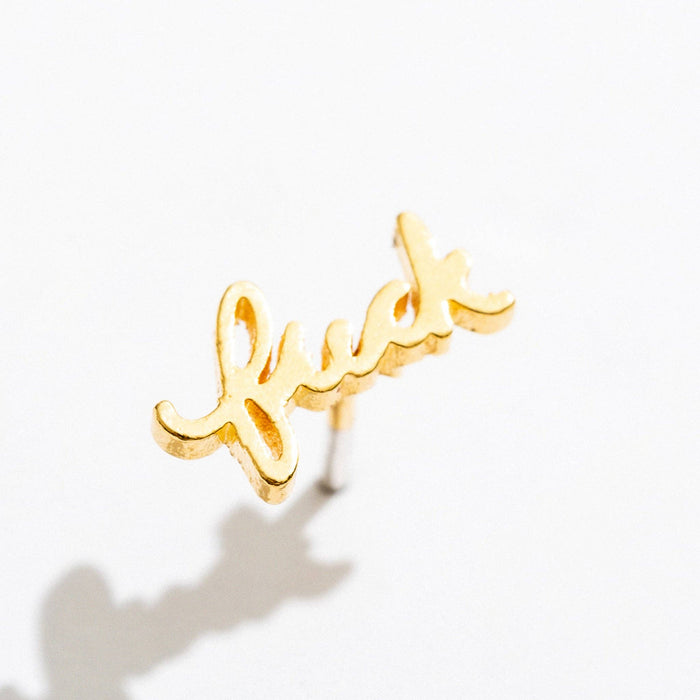 Fuck Script Stud Earring - Silver or Gold Plate, single/pair: Sterling Silver Plate / Pair