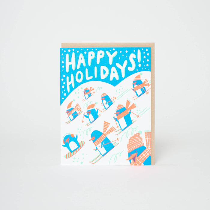 Happy Holidays Penguins Letterpress Greeting Card by Hello!Lucky: Paper tab