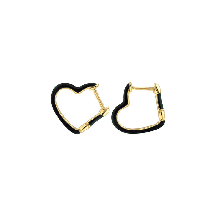 Open Heart Enamel Hinged Huggie Hoop Earrings 18K Gold Vermeil 15mm Heart Shaped Hoops Multiple Colors Hinge Closure Nickel Free Hypoallergenic Ships from CA: Black