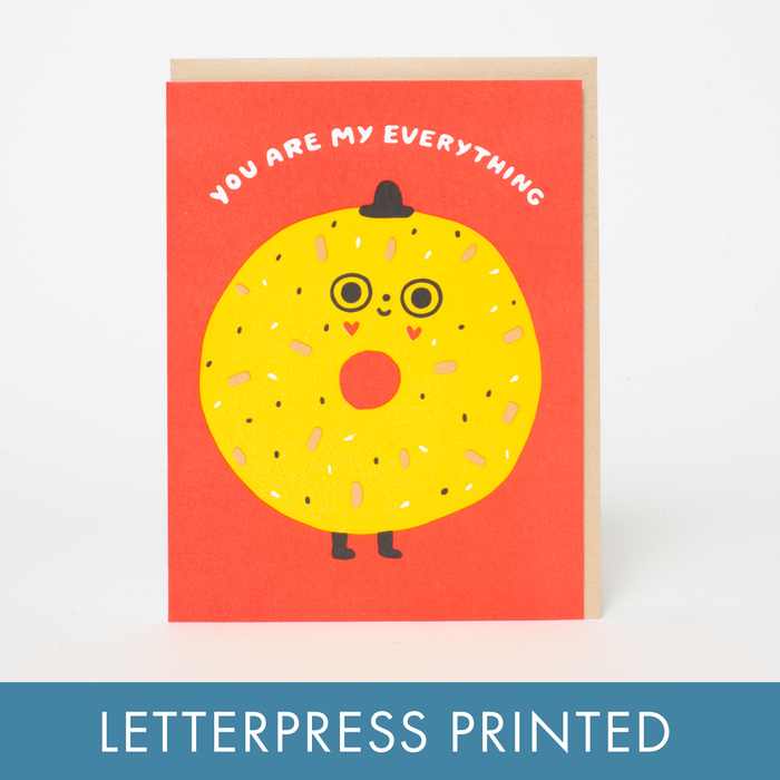 You're My Everything Bagel Letterpress Greeting Card by Suzy Ultman: Paper tab