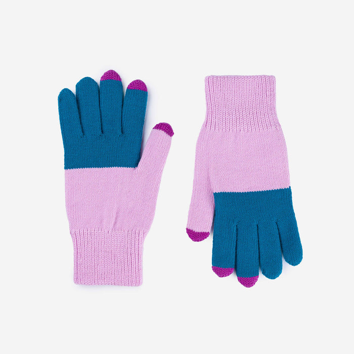 Colorblock Knit Touchscreen Gloves: Teal Lilac