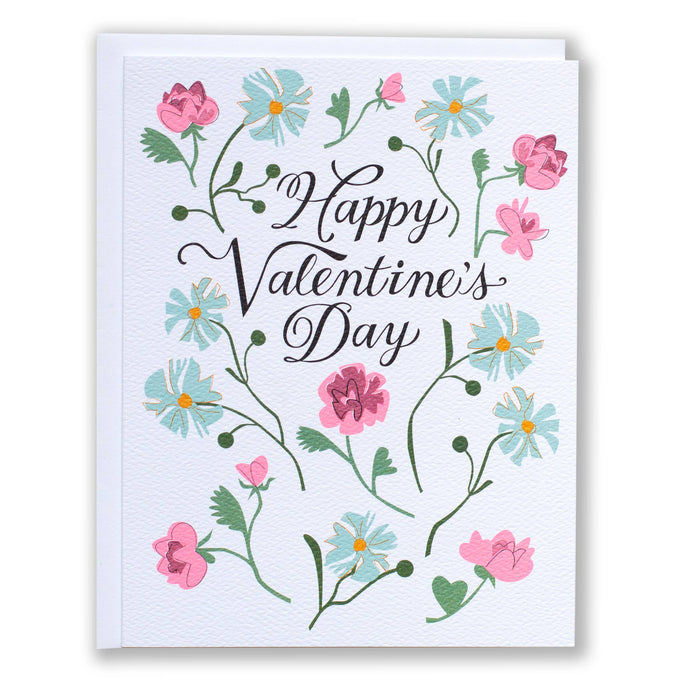 Sky Blue and Blush Pink Floral Happy Valentine's Day Card