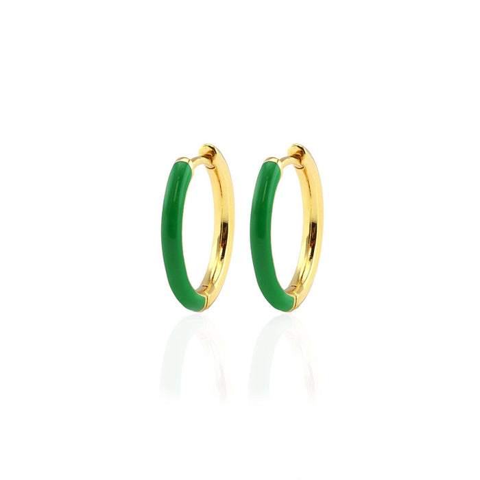 Gilded Enamel Hoop Earrings 18K Gold Vermeil 20mm Hoops Multiple Colors Hinge Closure Nickel Free Hypoallergenic Ships from CA: Green