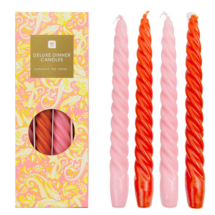 Orange and Pink Spiral Dinner Candles | 4 Pack