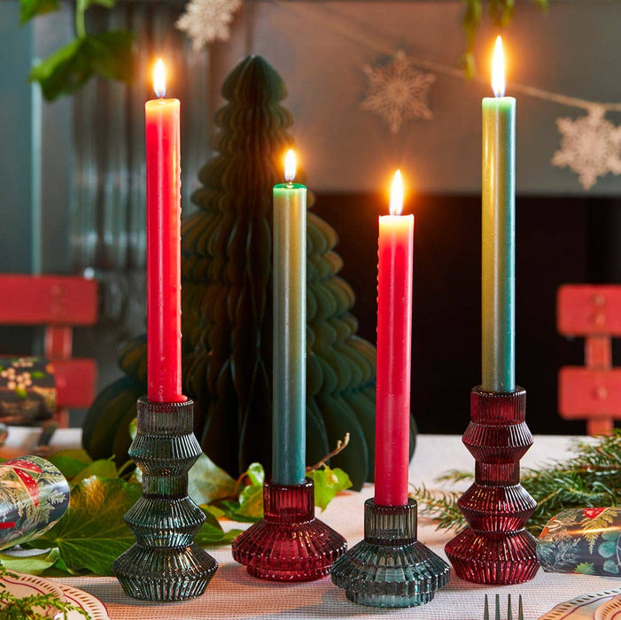 Burgundy Red Glass Candlestick Holder