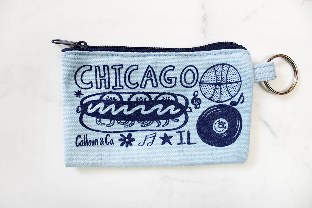 Chicago, IL Zipper Card Pouch with Keyring