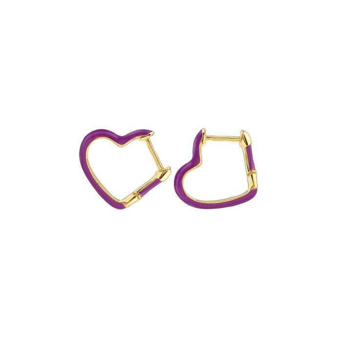 Open Heart Enamel Hinged Huggie Hoop Earrings 18K Gold Vermeil 15mm Heart Shaped Hoops Multiple Colors Hinge Closure Nickel Free Hypoallergenic Ships from CA: Black