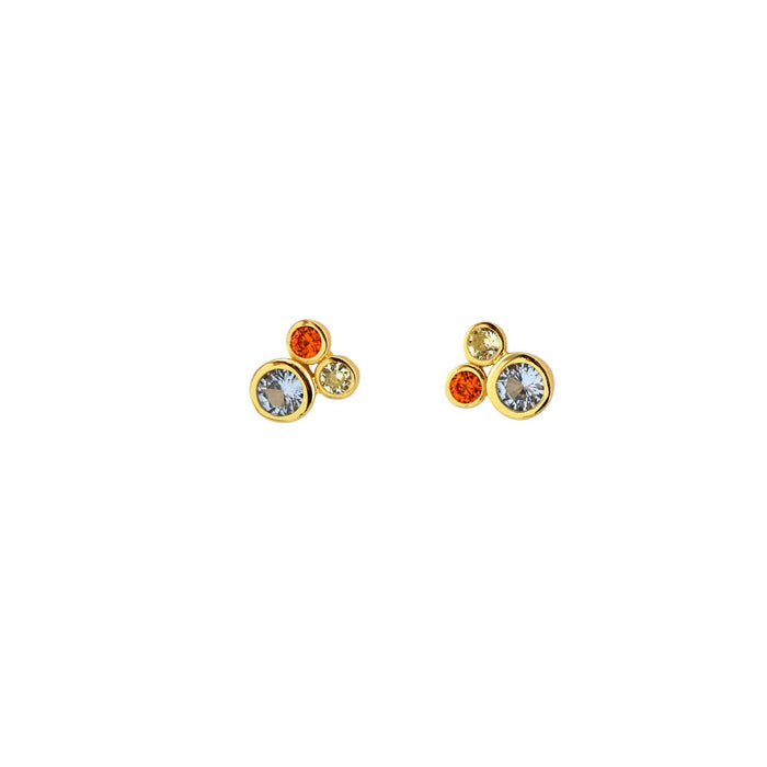 Modernist Stud Earrings 18K Gold Vermeil Blue Topaz, Yellow Citrine and Orange Topaz CZ Crystal Cluster Nickel Free Hypoallergenic Ships from CA: 18K Gold Vermeil