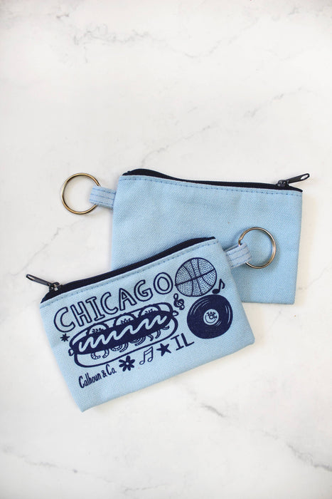 Chicago, IL Zipper Card Pouch with Keyring