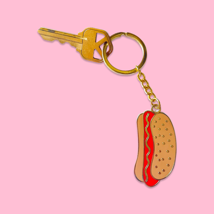 Enamel Hot Dog Keychain