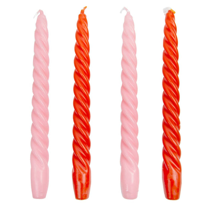 Orange and Pink Spiral Dinner Candles | 4 Pack