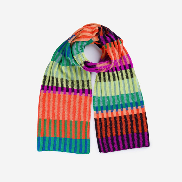 Mosaic Stripe Knit Scarf: Lime Cobalt