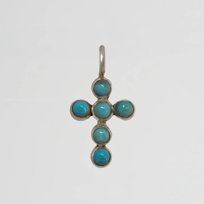 Tiny Cabochon Stone Cross: Turquoise