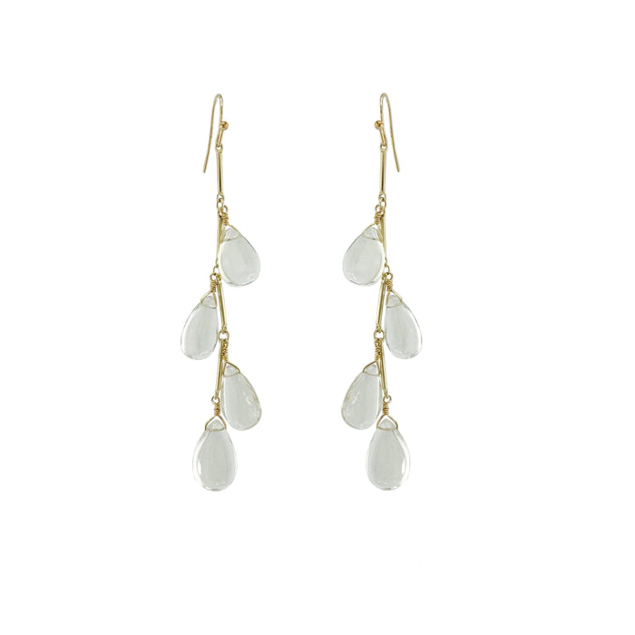 Green amethyst droplet dangles earrings: Vermeil