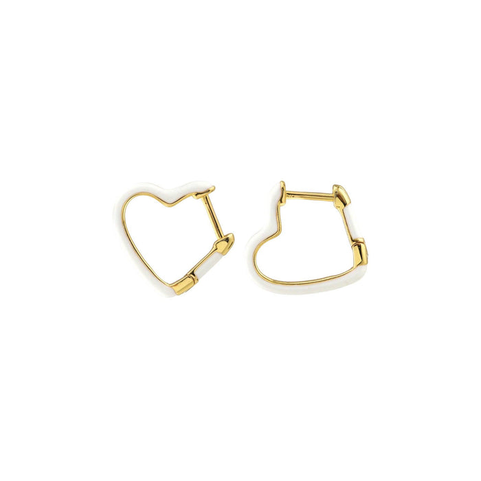 Open Heart Enamel Hinged Huggie Hoop Earrings 18K Gold Vermeil 15mm Heart Shaped Hoops Multiple Colors Hinge Closure Nickel Free Hypoallergenic Ships from CA: Black