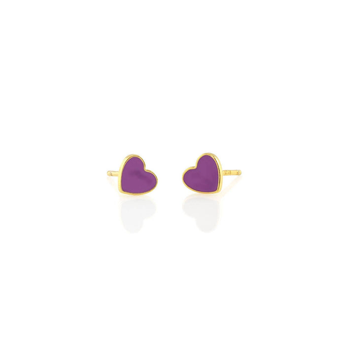 Petite Heart Enamel Stud Earrings 18K Gold Vermeil | Sterling Silver 6mm Heart Multiple Colors Nickel Free Hypoallergenic Ships from CA: Aubergine