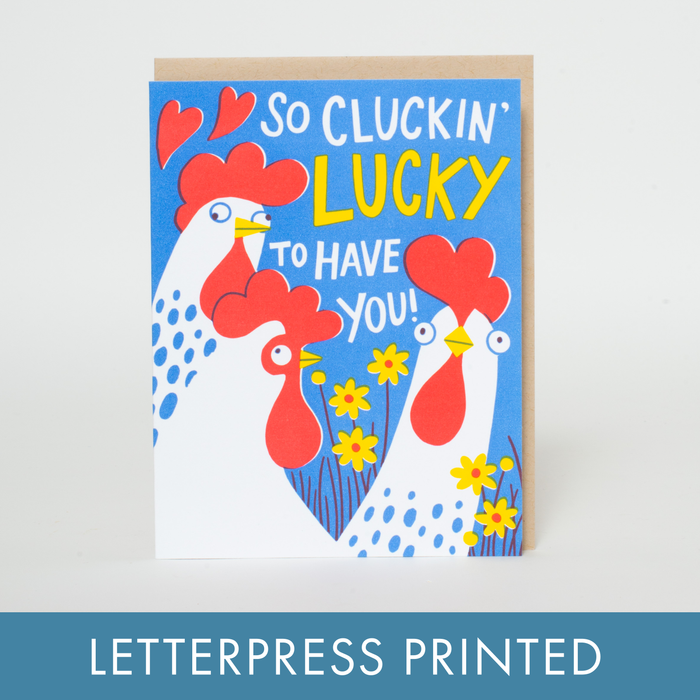 Chicken Love Punny Letterpress Greeting Card by Hello!Lucky: Paper tab