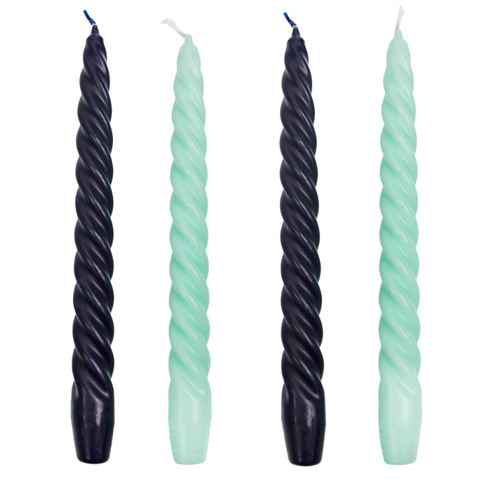 Blue Spiral Dinner Candles | 4 Pack