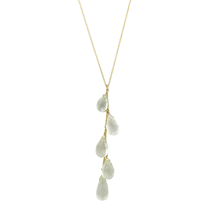 Long green amethyst droplet necklace: Vermeil