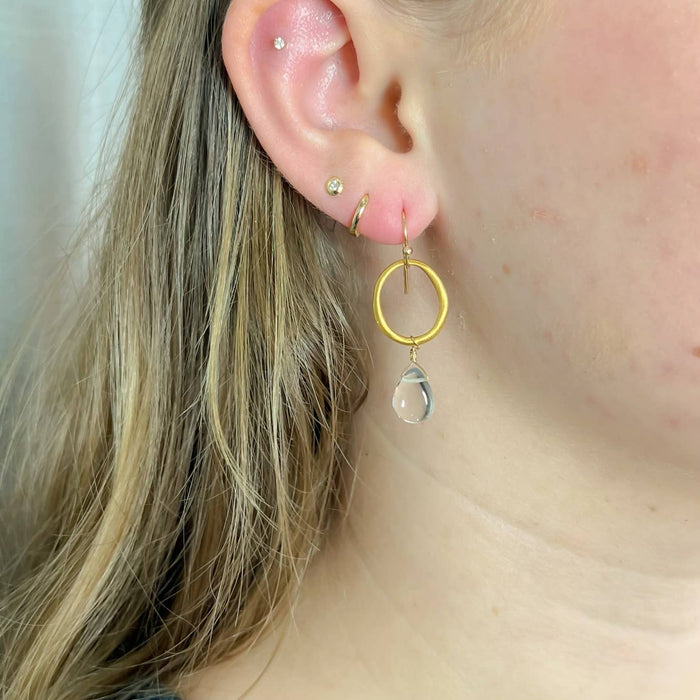 circle w. clear quartz earrings: Vermeil