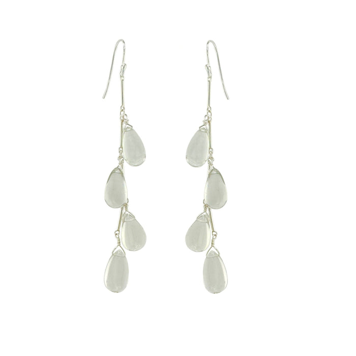 Green amethyst droplet dangles earrings: Silver