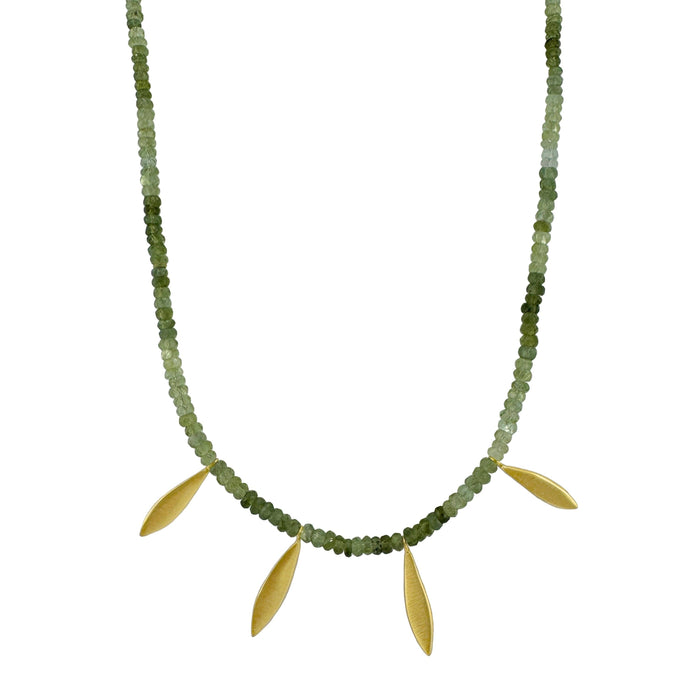 Four leaves on green tourmaline necklace: Vermeil