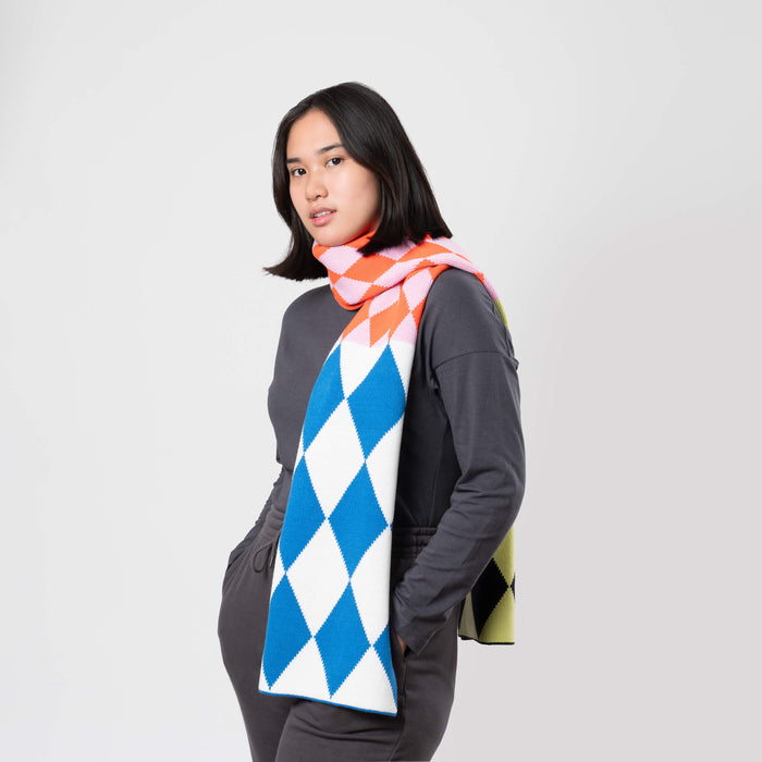 Harlequin Big Scarf, White Cobalt