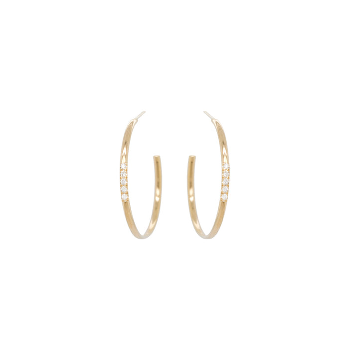 14kt Medium Hoops with Pave Diamond