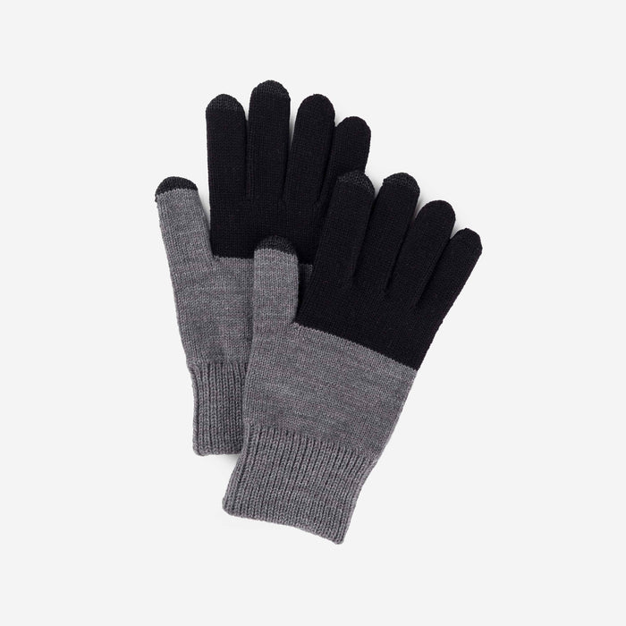 Colorblock Knit Touchscreen Gloves: Black Grey