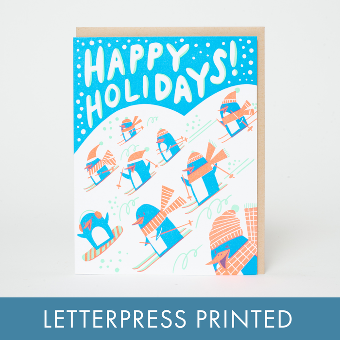 Happy Holidays Penguins Letterpress Greeting Card by Hello!Lucky: Paper tab