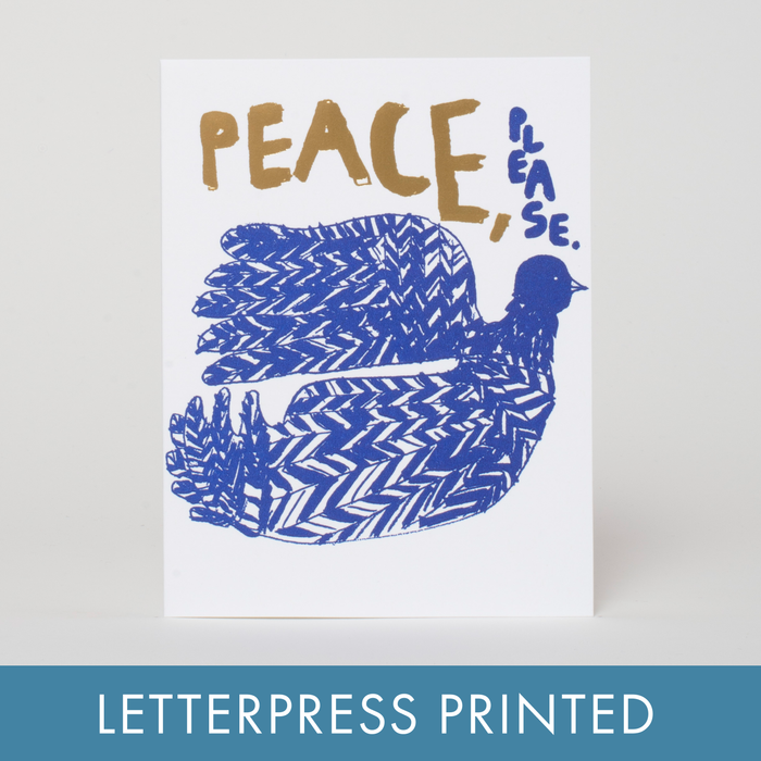 Peace, Please Dove Holiday Letterpress Greeting Card by Egg Press: Plastic sleeve