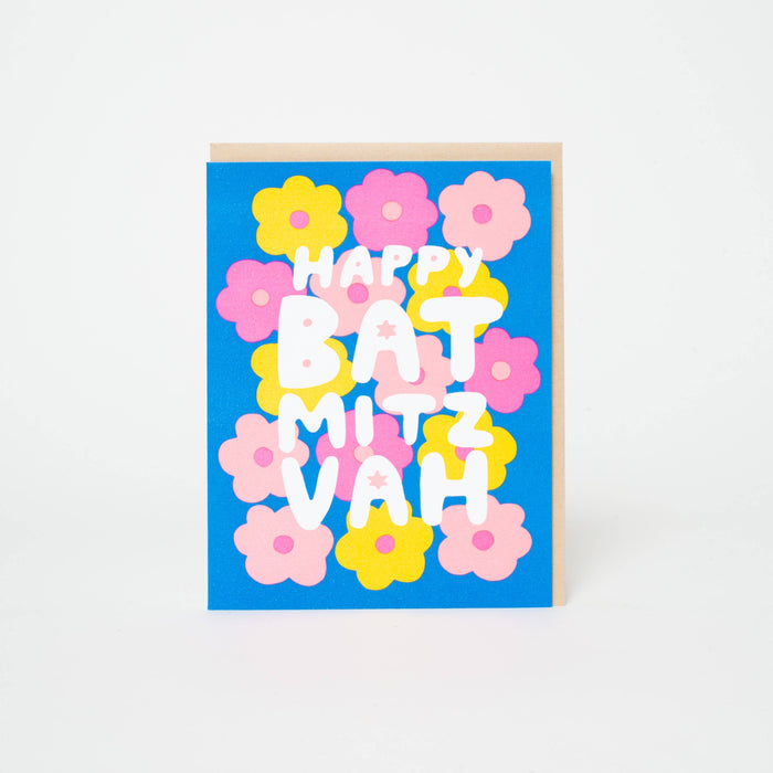 Bat Mitzvah Flowers Letterpress Greeting Card by Suzy Ultman: Paper tab