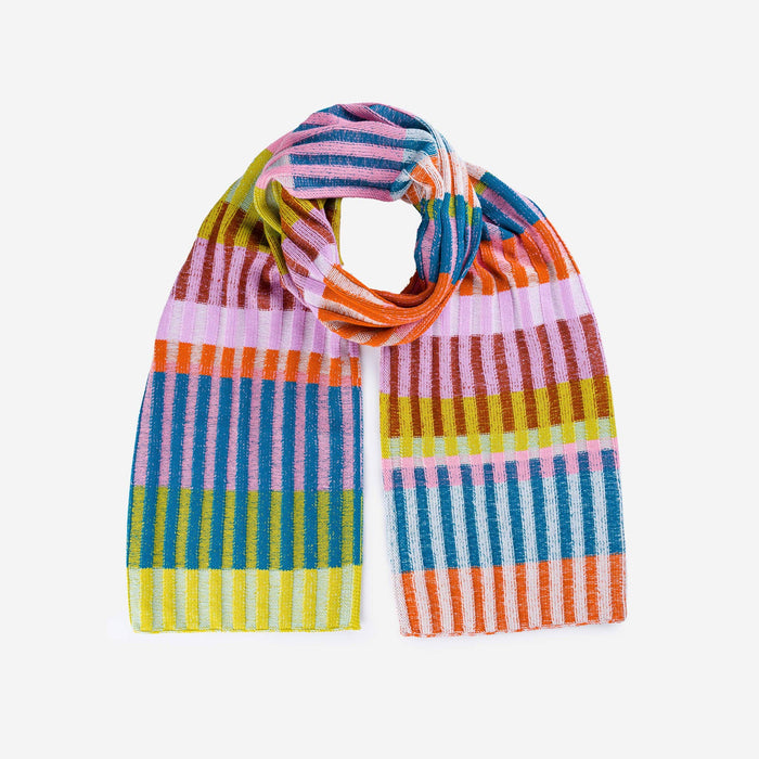 Mosaic Stripe Knit Scarf: Lime Cobalt