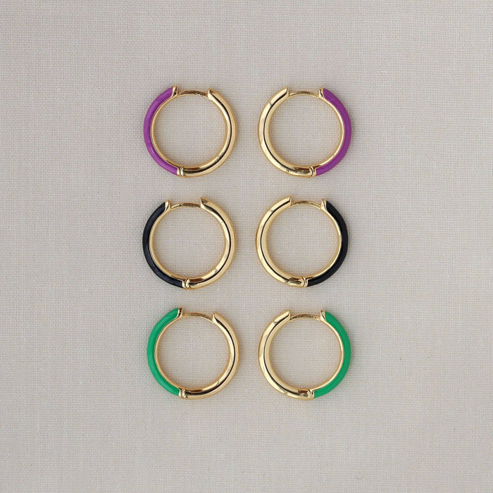 Gilded Enamel Hoop Earrings 18K Gold Vermeil 20mm Hoops Multiple Colors Hinge Closure Nickel Free Hypoallergenic Ships from CA: Green