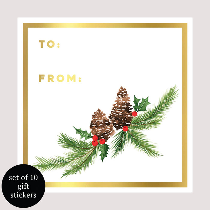 Pinecones Holiday Gift Sticker - Set of 10 | Gift Tags