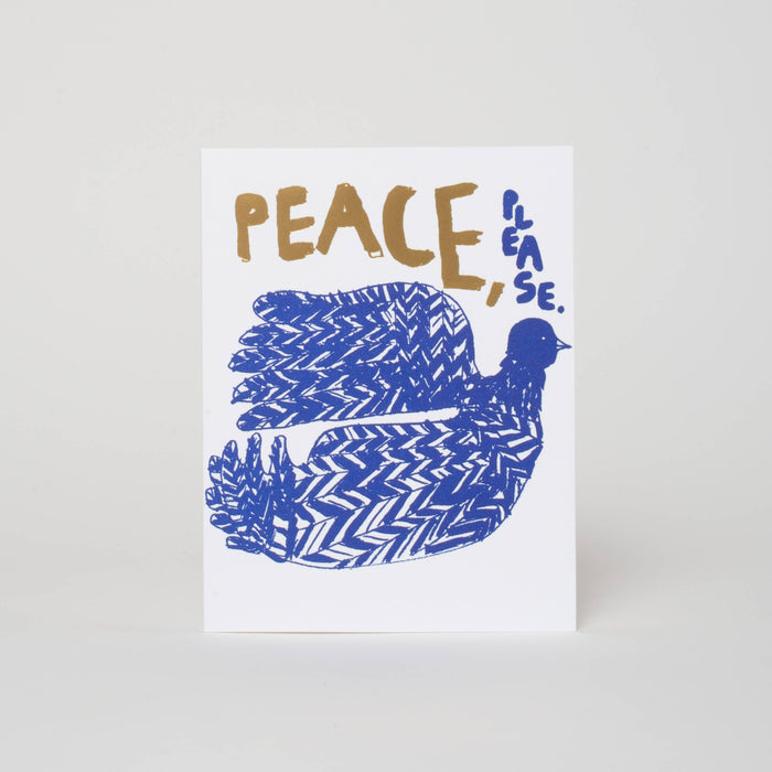 Peace, Please Dove Holiday Letterpress Greeting Card by Egg Press: Plastic sleeve