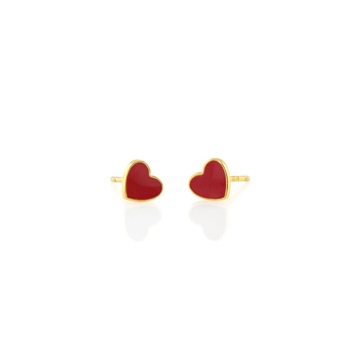 Petite Heart Enamel Stud Earrings 18K Gold Vermeil | Sterling Silver 6mm Heart Multiple Colors Nickel Free Hypoallergenic Ships from CA: Aubergine