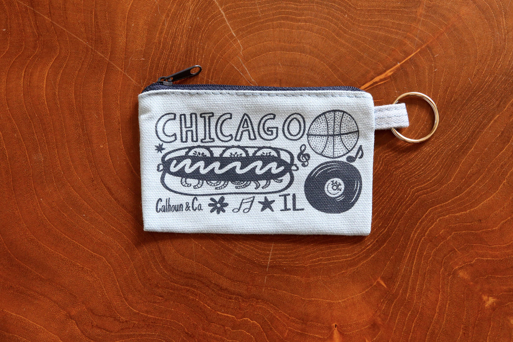 Chicago, IL Zipper Card Pouch with Keyring