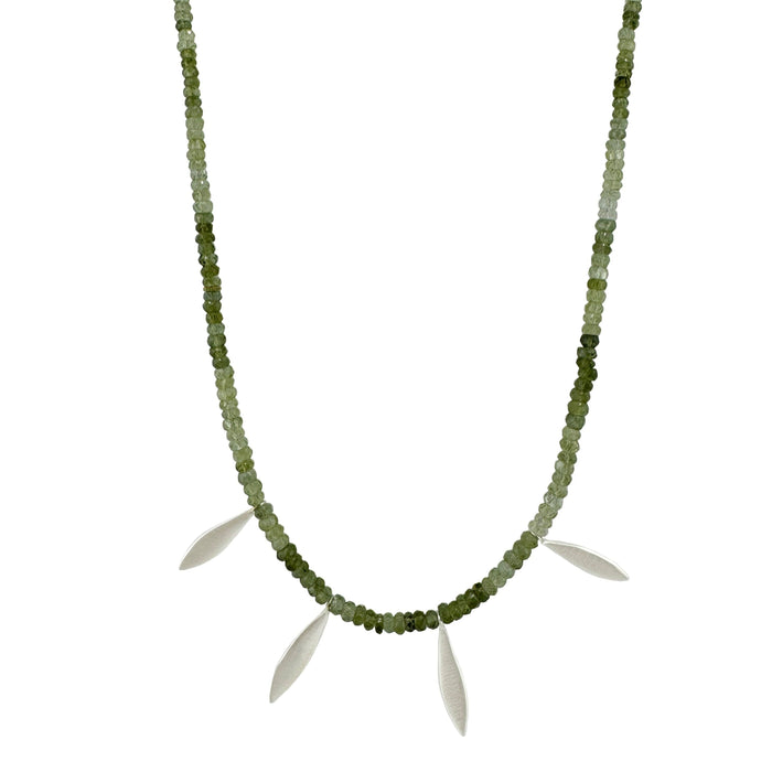 Four leaves on green tourmaline necklace: Vermeil