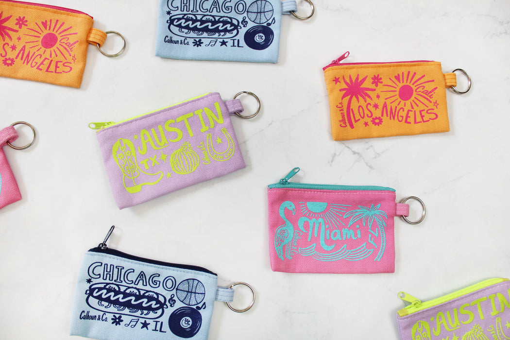 Chicago, IL Zipper Card Pouch with Keyring