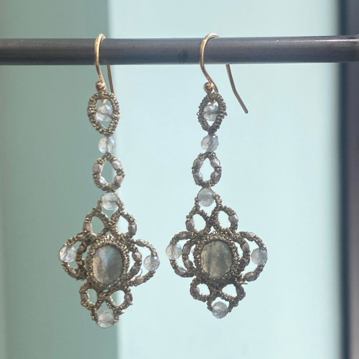 Long Labradorite Lace Earrings