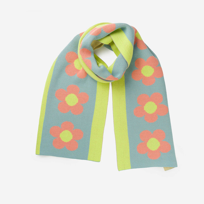 Flower Stripe Scarf, Stone Blue