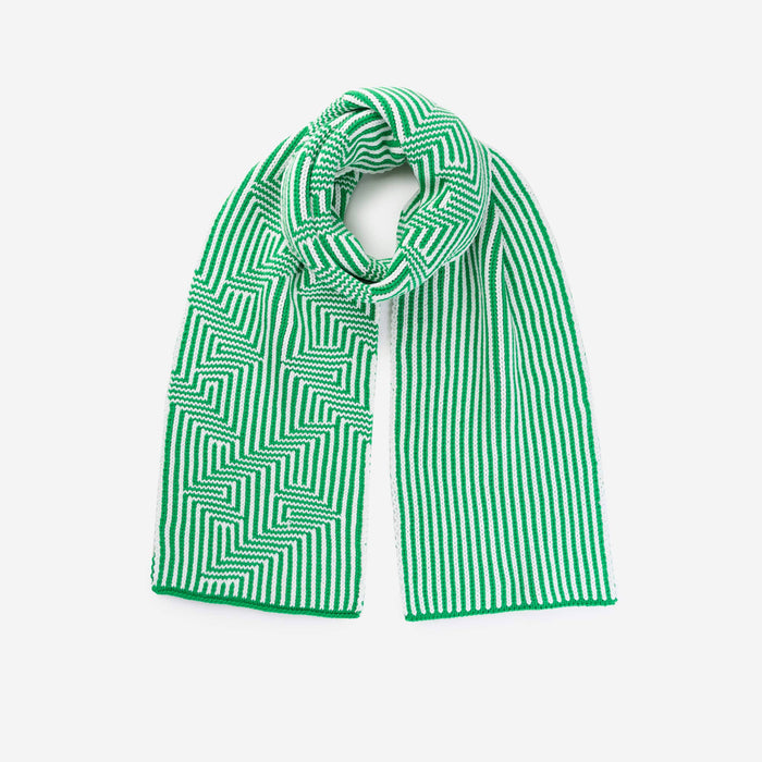 Optical Stripe Big Knit Scarf: Kelly White