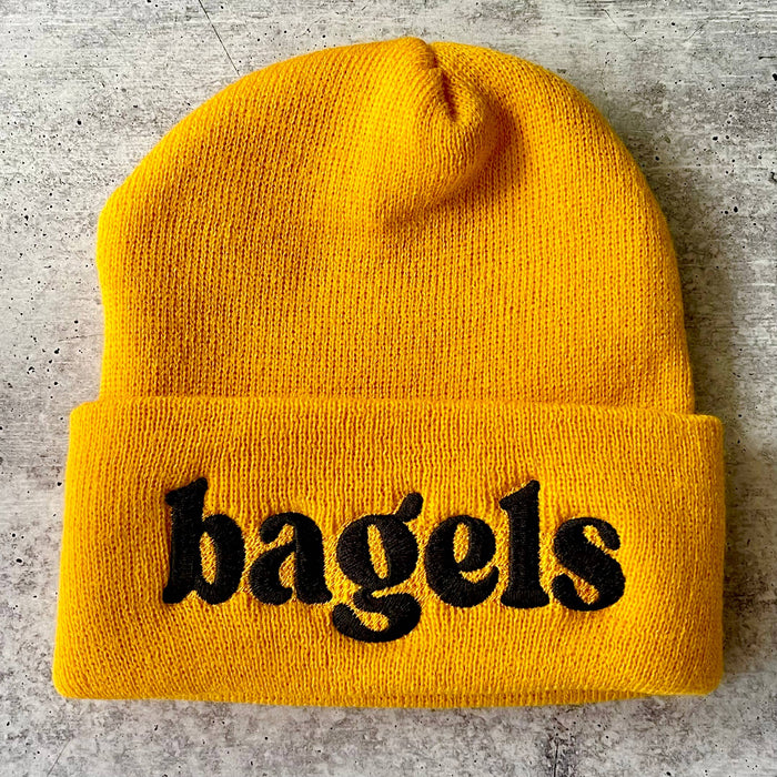 Bagels knit beanie Winter hat yellow Made in America usa: Yellow