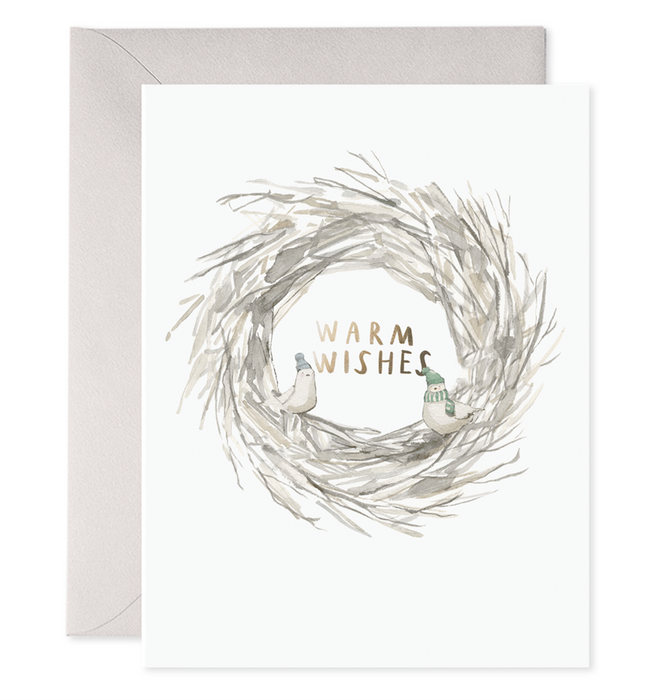 Warm Wishes Bird Wreath Holiday Card